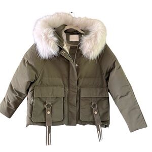 TOPFEELINGS LADIES Winter Jacket With Faux fur/ Duck Filling Green Size XS